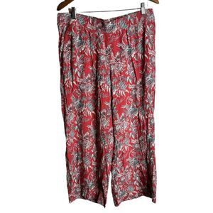 LOFT Muted  Red Elastic waist Floral Beach Pants size Large